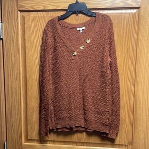 Textured Rust Sweater with Button Detail